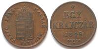 Haus Habsburg Kreuzer HUNGARY 1 (Egy) Krajczar 1848 WAR OF INDEPENDENCE copper AU! -