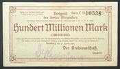 Wittgenstein (Westfalen) GERMANY. Notgeld. Kreis Wittgenstein, 100 Mio Mark 10.10.1923, XF, rare! -