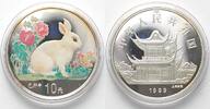 China CHINA. 10 Yuan 1999, lunar, Year of the Rabbit, silver, colorized, Proof -