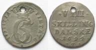 Glückstadt GLUCKSTADT 8 Skilling Danske 1694 CHRISTIAN V of DENMARK silver VF -