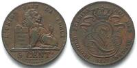 Belgien BELGIUM. 5 Centimes 1859, Leopold I, copper, XF! -