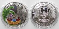 Ruanda RWANDA 500 Francs 2011 Cats RUSSIAN BLUE silver, colored, Proof -
