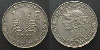 Guadeloupe GUADELOUPE. 1 Franc 1921, Cu-Ni, AU! -