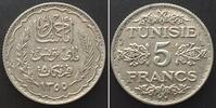 Tunesien TUNISIA. French Protectorate, 5 Francs AH 1355 (1936) Ahmad Pasha Bey, silver AU -