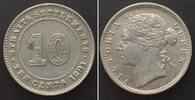 Straits Settlements STRAITS SETTLEMENTS 10 Cents 1891 VICTORIA silver AU! -