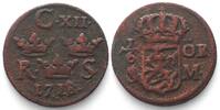 Schweden SWEDEN. 1/6 Öre 1718/6, CARL XII, copper, VF+ -