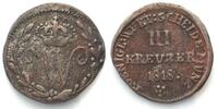 Württemberg WURTTEMBERG 3 Kreuzer 1818, WILHELM I, billon VF+ SCARCE! -