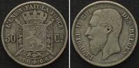 Belgien BELGIUM 50 Centimes 1866 LEOPOLD II silver SCARCE! VF+ -