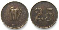 Belgien - Marken und Zeichen BELGIUM (?). Unattributed beer token 25 cents ND (after 1850) brass, 23mm, VF+ -