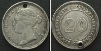 Straits Settlements STRAITS SETTLEMENTS. 20 Cents 1874 H, VICTORIA, silver RARE! XF -