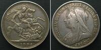 England GREAT BRITAIN Crown 1894 - LVIII, VICTORIA silver VF-XF -