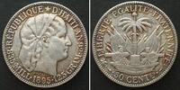 Haiti HAITI 50 Centimes 1895 silver AU! -