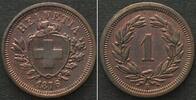 Schweiz SWITZERLAND 1 Rappen 1876 bronze KEY DATE! AU! -