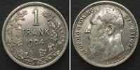 Belgien BELGIUM 1 Franc 1904 - DER BELGEN - LEOPOLD II silver AU! -