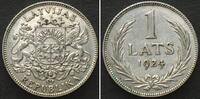 Lettland LATVIA 1 Lats 1924 silver AU! -