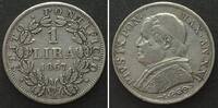 Vatikan PAPAL STATES. 1 Lira 1867 - XXI R, PIUS IX, silver AU! -