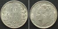 Niederlande NETHERLANDS. 10 Cents 1904 WILHELMINA silver UNC! -