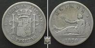 Spanien SPAIN 2 Pesetas 1870 (70) SM-M silver, SCARCE DATE! VF -
