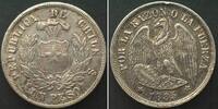Chile CHILE. Peso 1885/3 So, overdate variety, silver AU! -