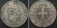 Italien ITALY. 5 Lire 1874 M BN, VITTORIO EMANUELE II, silver VF-XF -