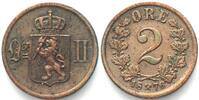 Norwegen NORWAY. 2 Ore 1876, Oscar II, bronze, XF! -