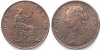 England GREAT BRITAIN. Halfpenny 1890 VICTORIA bronze AU! -