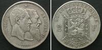 Belgien BELGIUM. 2 Francs 1880, 50th ANN. OF INDEPENDENCE silver VF+ -