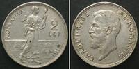  1912 Rumänien RUMÄNIEN 2 Lei 1912 CAROL I. Silber ERHALTUNG! vz+