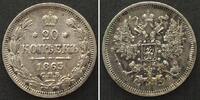 Russland RUSSIA. 20 Kopeks 1863 SPB, ALEXANDER II silver AU! -