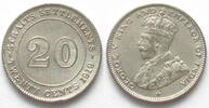 Straits Settlements STRAITS SETTLEMENTS. 20 Cents 1919, George V, silver, AU! -