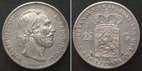 Niederlande NETHERLANDS. 2-1/2 Gulden 1858, WILLEM III, silver AU! -