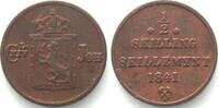 Norwegen NORWAY. 1/2 Skilling 1841, CARL XIV JOHAN, copper aXF! -