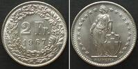 Schweiz SWITZERLAND 2 Franken 1967 silver BU!!! -