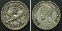 Neuseeland NEW ZEALAND 3 Pence 1934 GEORGE V silver VF+ -