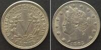 Vereinigte Staaten von Amerika  US 1883 CENTS Liberty Head Nickel 5 Cents Cu-Ni AU!
