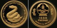 Mongolei MONGOLIA 1000 Tugrik 2025 Lunar YEAR OF THE SNAKE gold 0.5g Proof -
