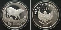 Indonesien INDONESIA 10000 Rupiah 1987 Babirusa Wild pig WWF silver Proof -
