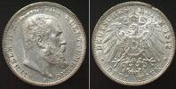 Württemberg German States WÜRTTEMBERG 3 Mark 1912 F, WILHELM II, silver AU -