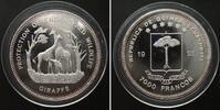Äquatorialguinea EQUATORIAL GUINEA 7000 Francos 1993 GIRAFFE silver Proof SCARCE! -