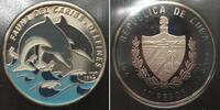 Kuba CUBA 10 Pesos 1994 Dolphins CARIBBEAN FAUNA silver COLORED Proof -