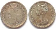 Hongkong HONG KONG. 10 Cents 1889, Victoria, silver, XF, strike thru obv. mint error -