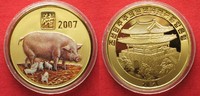 Nordkorea NORTH KOREA 20 Won 2007 Lunar YEAR OF THE PIG brass COLORED Proof # 94938