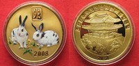 Nordkorea NORTH KOREA 20 Won 2008 Lunar YEAR OF THE RABBIT brass COLORED Proof # 94940