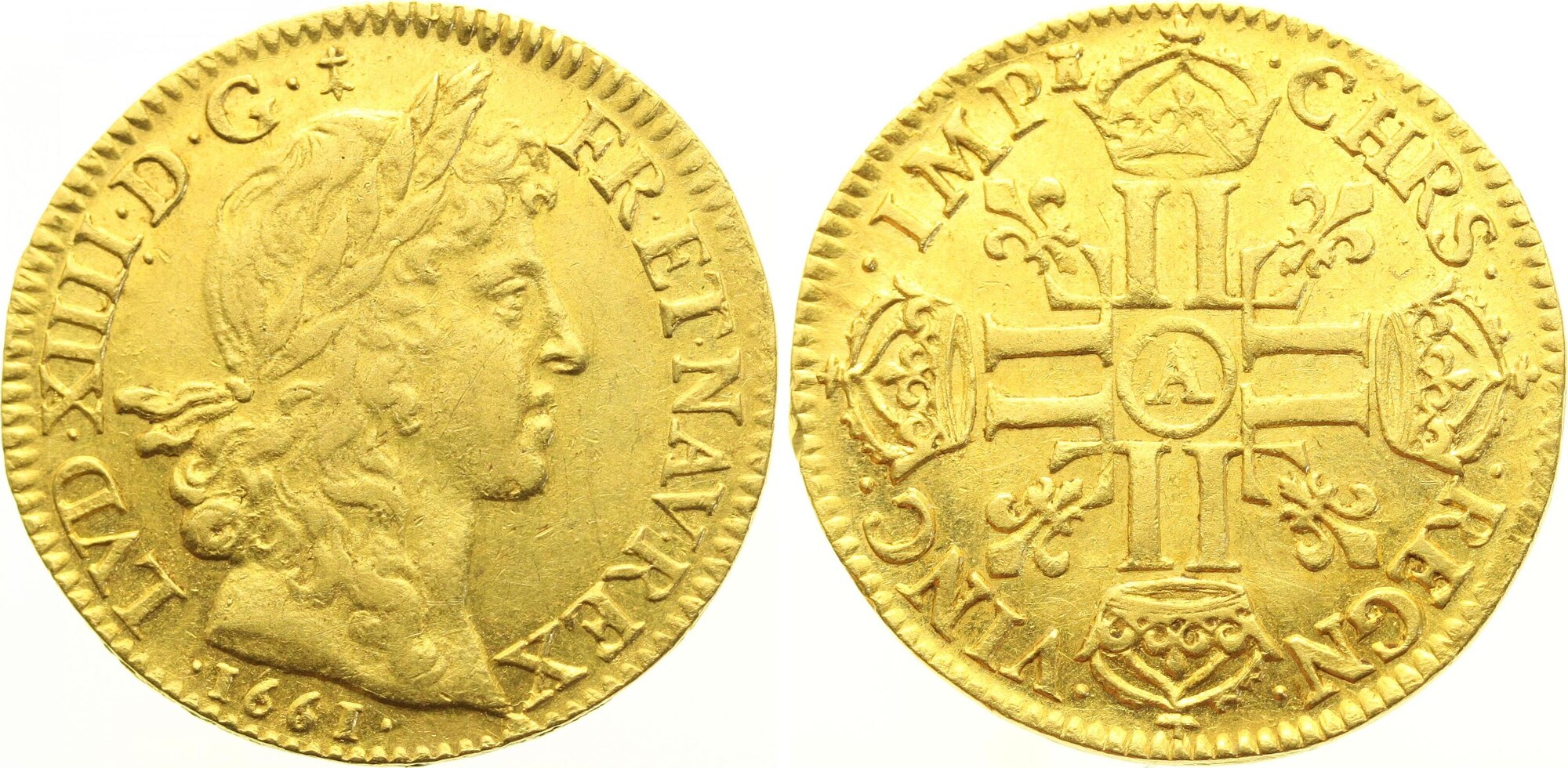 Frankreich Louis d'or juvénile lauré 16 Gold 1661 A Ludwig XIV. 1643 ...