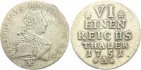 Brandenburg-Preußen 1/6 Taler 1751 A Friedrich II. 1740-1786. F/VF