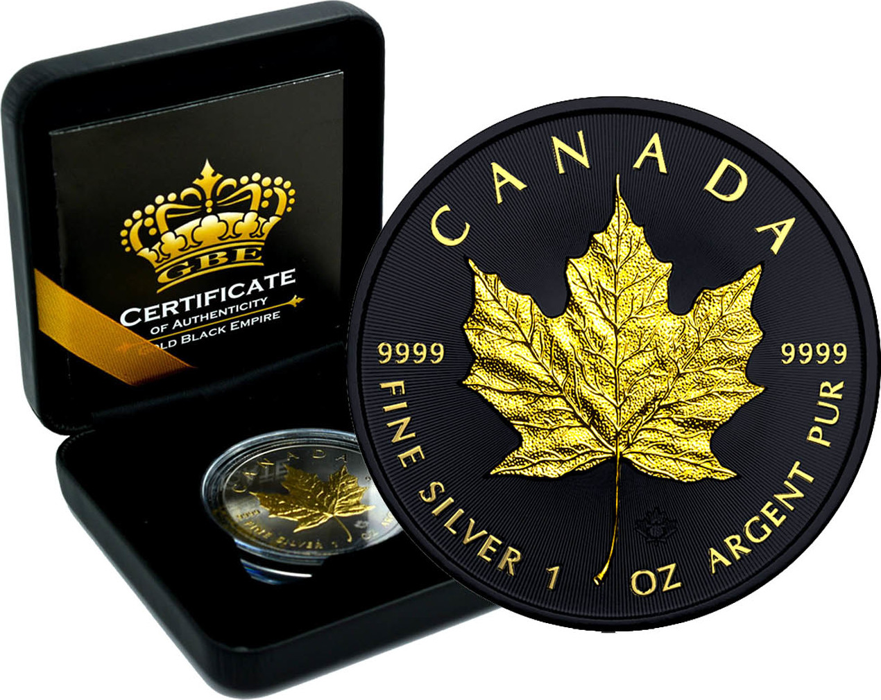 Canada ECLIPSE OF THE SUN $5 Canadian Maple Leaf Silver Coin 2016 Black  Ruthenium & Rose Gold Plated 1 oz