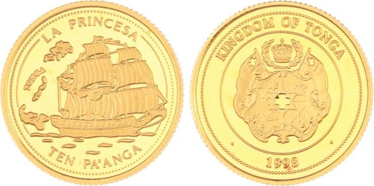 Tonga 10 Pa'anga Gold 1998 Topou IV. 19652006. Proof MA