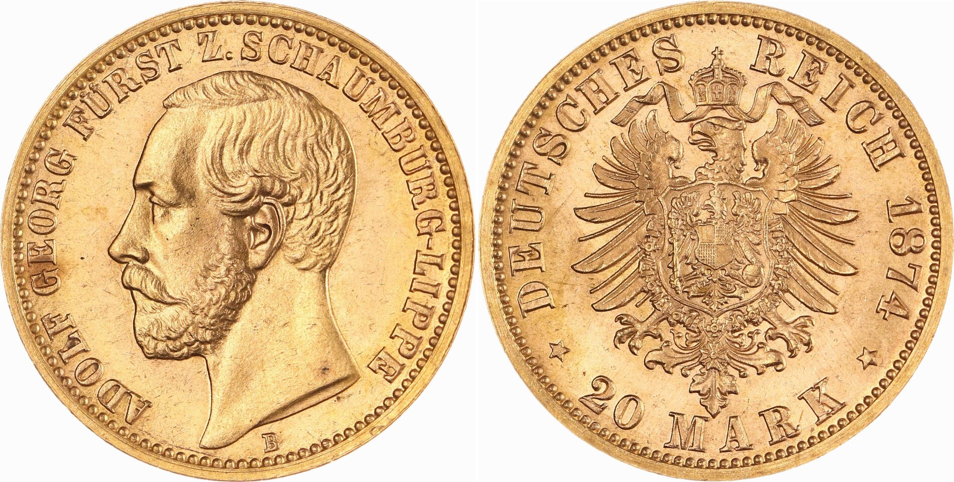 Schaumburg-Lippe 20 Mark Gold 1874 B Adolf Georg 1860-1893. CH UNC | MA ...