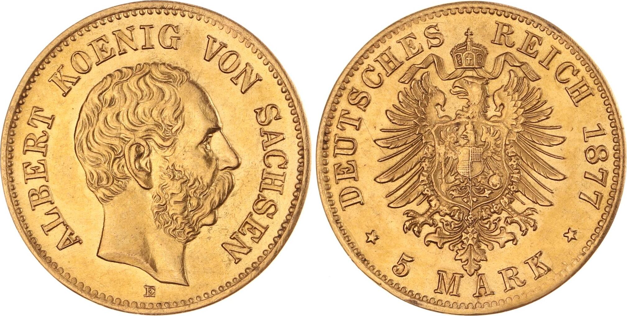 Sachsen 5 Mark Gold 1877 E Albert 1873-1902. EF | MA-Shops