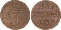 Mecklenburg-Schwerin Cu 3 Pfennig Friedrich 1756-1785. -
